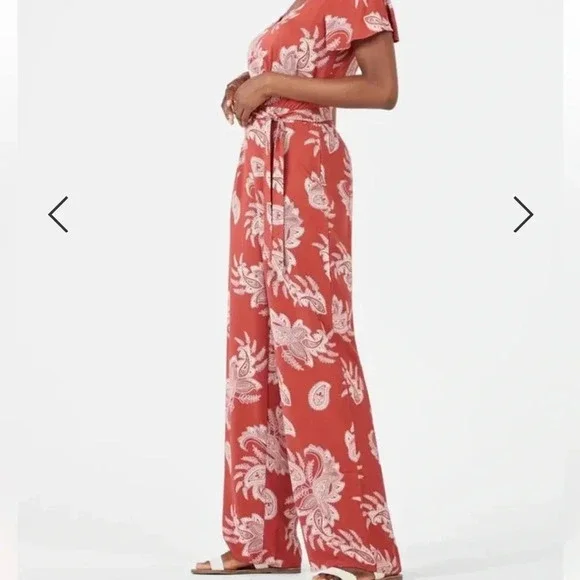 Just Fab Women’s Flutter Sleeve Jumpsuit V neck size XL color Tandoori spice - Picture 4 of 14